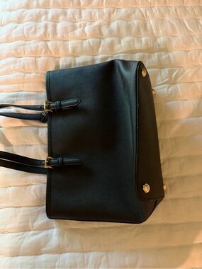 MICHAEL Michael Kors Black Saffiano Leather Tote with Gold Hardware